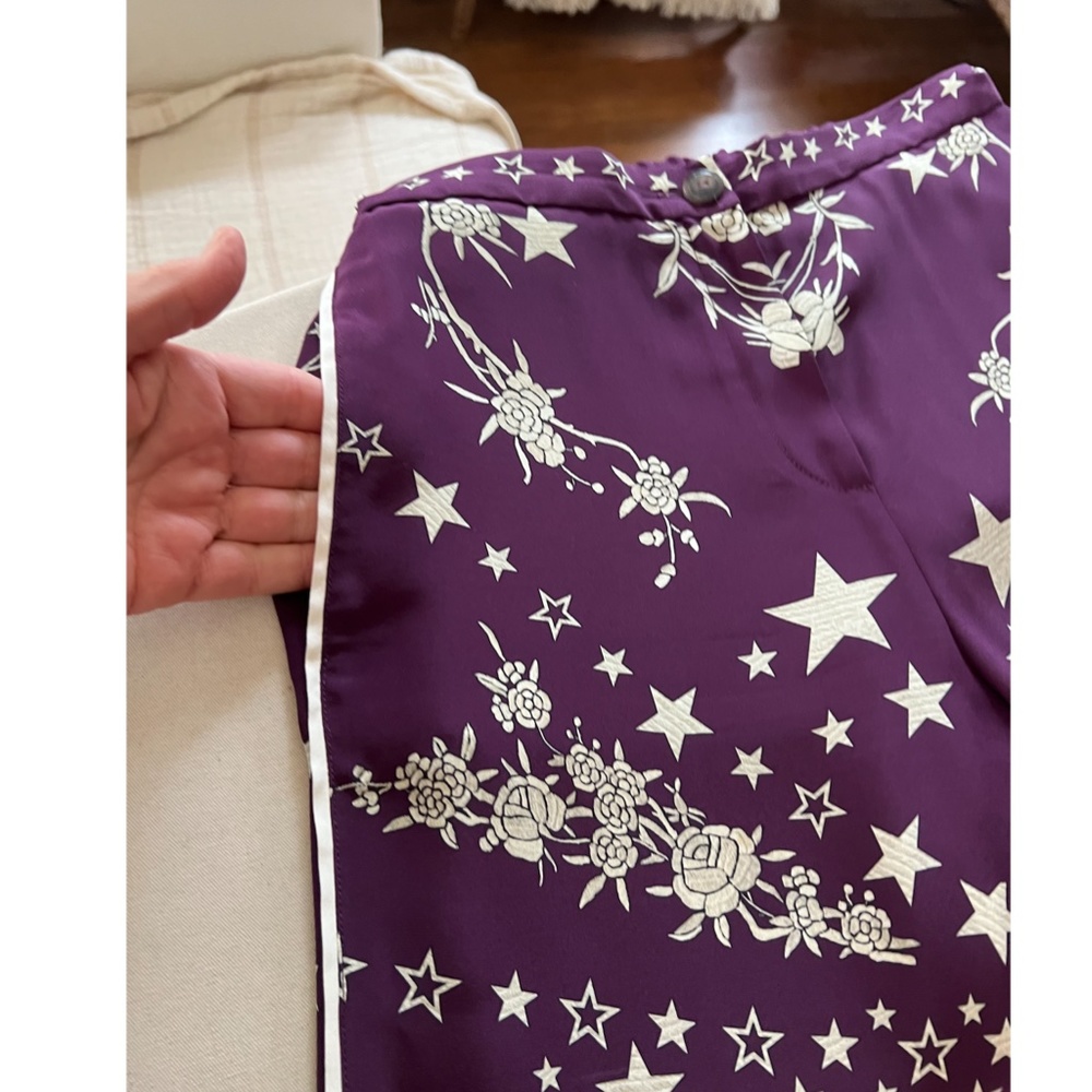 ROBERTO CAVALLI Stars, Birds and Flowers Print Silk Palazzo Pants - 38/S - Picture 7 of 15